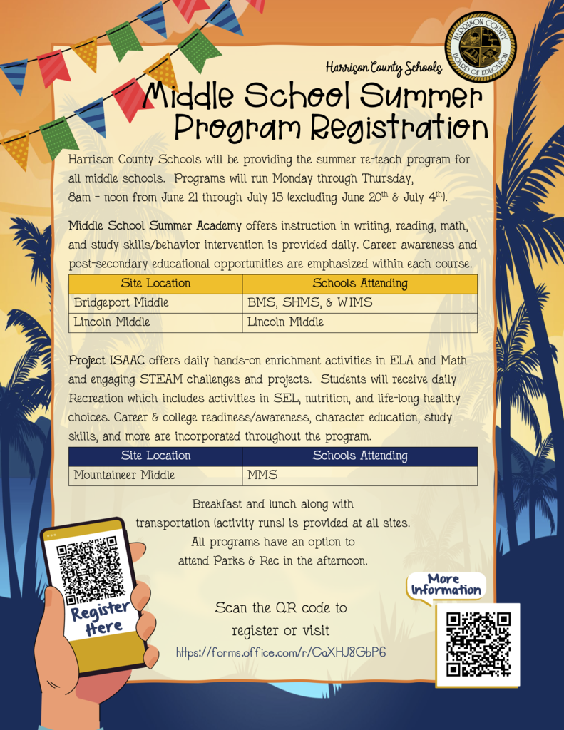Middle School Summer Program Registration
